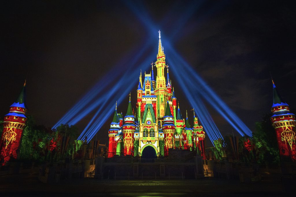 Special holiday projection effects on Cinderella Castle